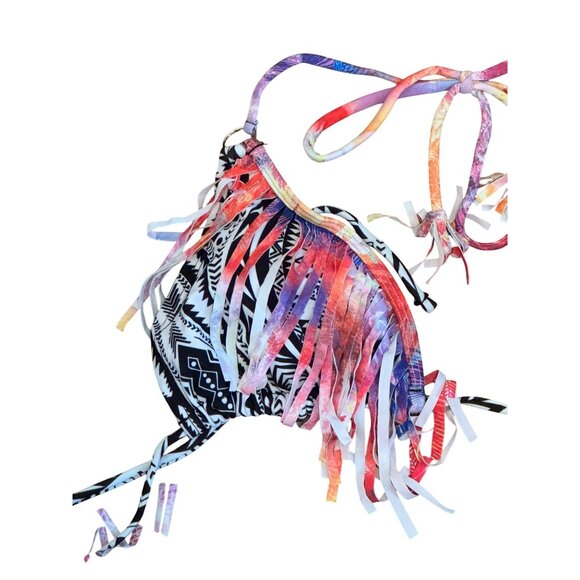 Raisins Bikini Set Womens Size Large Fringe Halter & Tropical Design Multi-Color - Picture 5 of 7